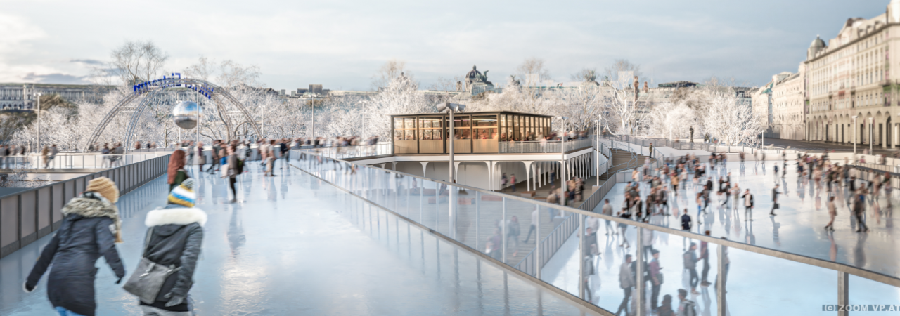 Visualisierung des Eistraums mit Sky Rink und den darunter liegenden Eisflächen